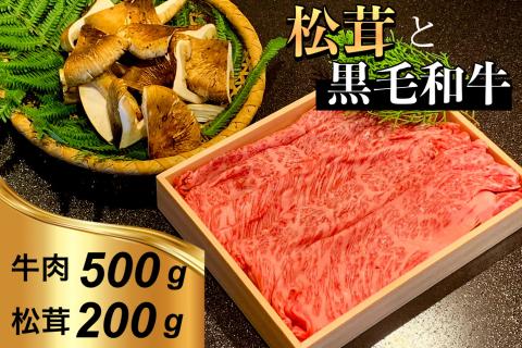 京都府産 黒毛和牛 と 松茸 すき焼き セット《牛肉 500g 松茸 200g》特製割下付き※発送不可地域あり ※2025年10月下旬～11月下旬頃までに順次発送予定