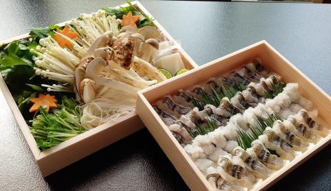 期間限定 鱧しゃぶセット 2～3人前（特製スープ・野菜付）＜丹波四季菜料理 宮本屋＞｜ハモ はも 松茸 特上松茸 ※配送不可地域あり ※2025年7月頃より順次発送