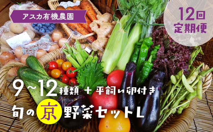 【12回定期便】＜アスカ有機農園＞旬の京野菜セットL（平飼い卵付）＊毎月お届け全12回