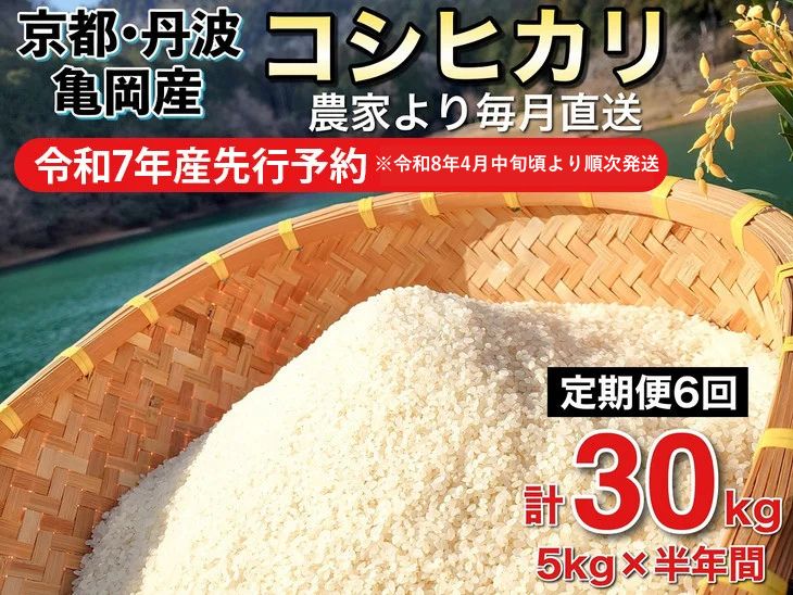 【令和7年産 新米 先行予約】米 定期便 5kg×6ヶ月 30kg コシヒカリ 佐伯の里の源流米 希少 農家直送 令和7年産 新米 白米 5キロ 6回 低農薬米 減農薬米 京都丹波産 こしひかり 生活応援 ※北海道・沖縄・離島の配送不可 ※2026年4月中旬頃より順次発送予定