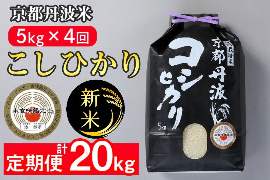 【定期便】令和7年産 新米 京都丹波米こしひかり5kg×4回 計20kg◇◆◇ 定期便 4回定期便 米 白米 5kg 4ヶ月 ※精米したてをお届け ｜ 米・食味鑑定士厳選 コシヒカリ 京都丹波産 ※北海道・沖縄・離島への配送不可