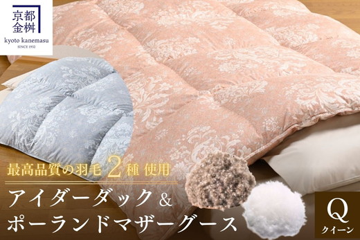 ＜京都金桝＞羽毛布団 クイーン 極暖 アイダーダウン ポーランドマザーグース95% ボリューム 特殊トリプルエアーキルト 日本製 ピンク／ブルー 冬用 布団 京都亀岡産 キャピタル トリプル