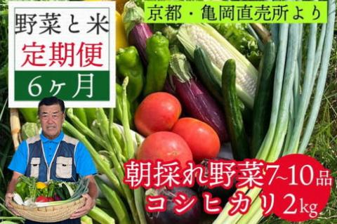 訳あり[6回野菜定期便]朝採れ野菜とコシヒカリ2kg (2ヶ月に1回) 京都丹直売所直送 7〜10品目 亀岡 佐伯の里 家計応援 生活応援※北海道・沖縄・離島への配送不可?