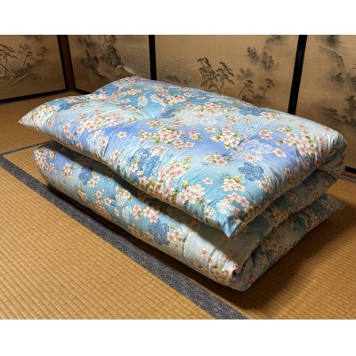 和式敷布団ブルー系