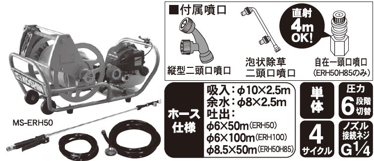 エンジン式小型動噴 MS-ERH50H85 8.5mm×50mホース 農業・園芸用 高木の消毒や除草用の動力噴霧機 [0833]:  長岡京市ANAのふるさと納税