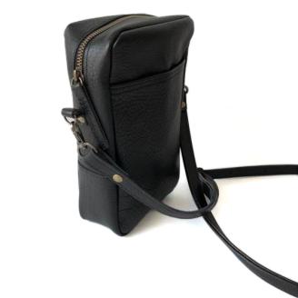 【本革】スマホショルダー スマホポーチ 黒色 斜め掛け ストラップ調整可 長財布入ります [1490]