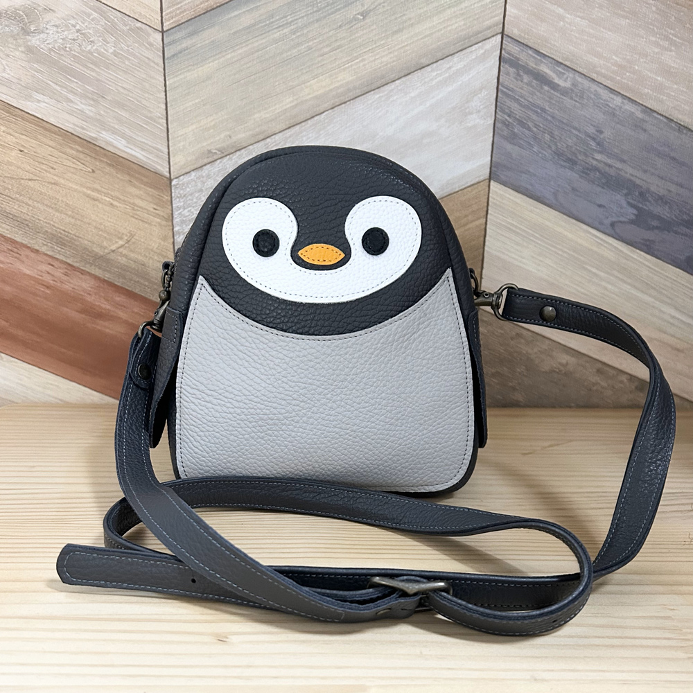 ペンギンミニショルダーバッグ (ダークグレー) 本革使用｜ペンギンバッグ ペンギンショルダー 動物バッグ ペンギン [1494]