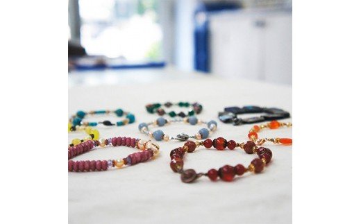 彩りハンドメイド 天然石 ブレスレット ワイヤータイプ 1点 [0055]