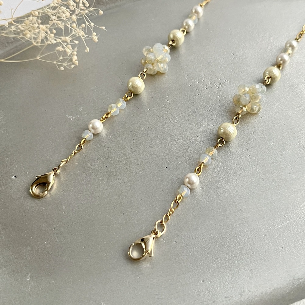 ガラスビーズのメガネチェーン＊ネックレスやマスクチェーンの3way使用可｜清楚な雰囲気 ガラスビーズ メガネチェーン 3WAY [1560]