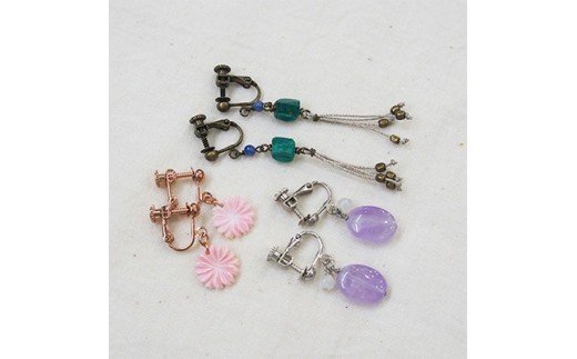 彩りハンドメイド 天然石 イヤリング3点セット [0060]