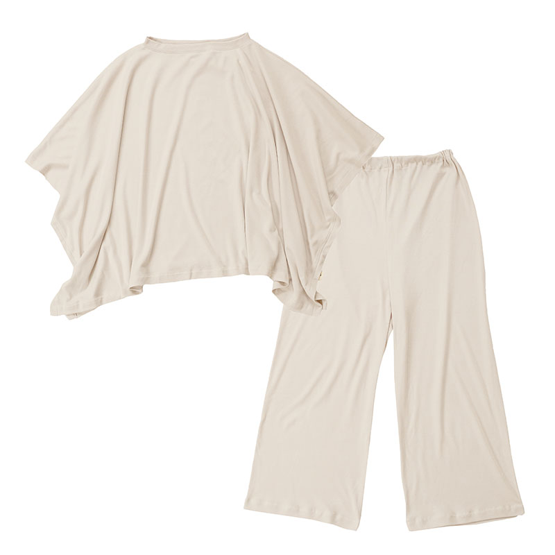 moun　ポンチョ風　レディース　ルームウェア　綿モダール　日本製　M～L（ブラウン）