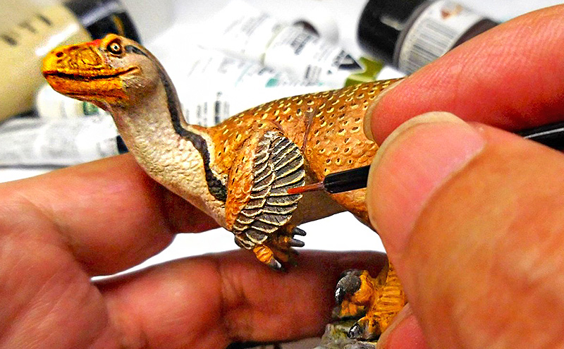 額装 始祖鳥 復元模型　荒木恐竜工房　恐竜　模型　①翼：ブルー系　②ボックス額：白色