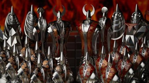 匠チェス（セット）チェスピース黒軍16体 チェスピース朱軍16体 チェスボード　HR00053