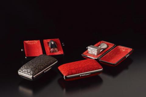 縁をつなぐプレミアムチタン製印章　五重縁印（角印）　牛革印鑑ケースセット　HR00008