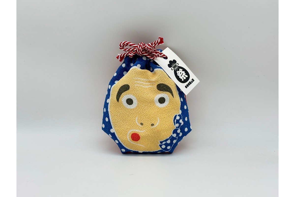 丹後ちりめん 祭巾着（ひょっとこおかめ） サイズ：約17cm×13cm　DZ00027-01