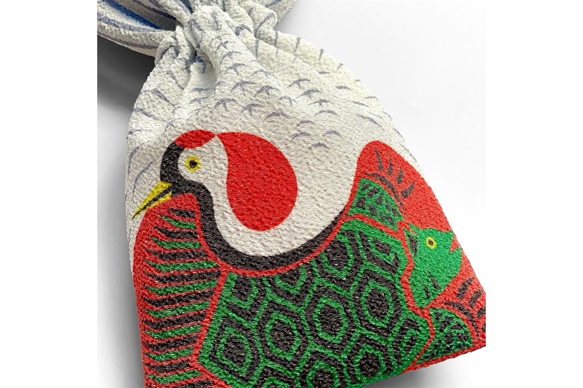 丹後ちりめん 祭巾着 つるかめ サイズ：約22cm×13cm　DZ00028-01