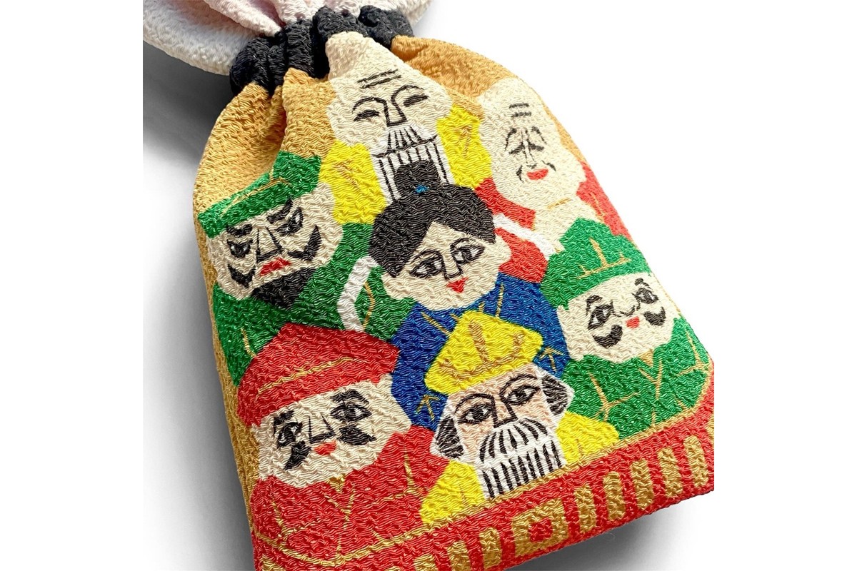 丹後ちりめん 祭巾着 しちふくじん サイズ：約22cm×13cm　DZ00028-02