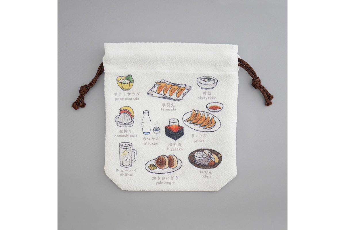 丹後ちりめん　にほんご巾着「izakaya（居酒屋）」 サイズ：約13.5cm×17.5cm　DZ00029-02