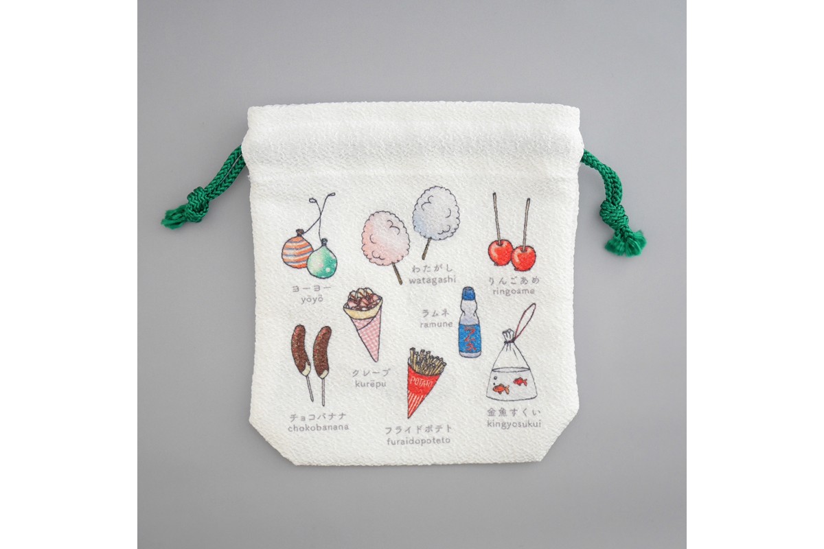 丹後ちりめん　にほんご巾着「yatai（屋台）」 サイズ：約13.5cm×17.5cm　DZ00029-03