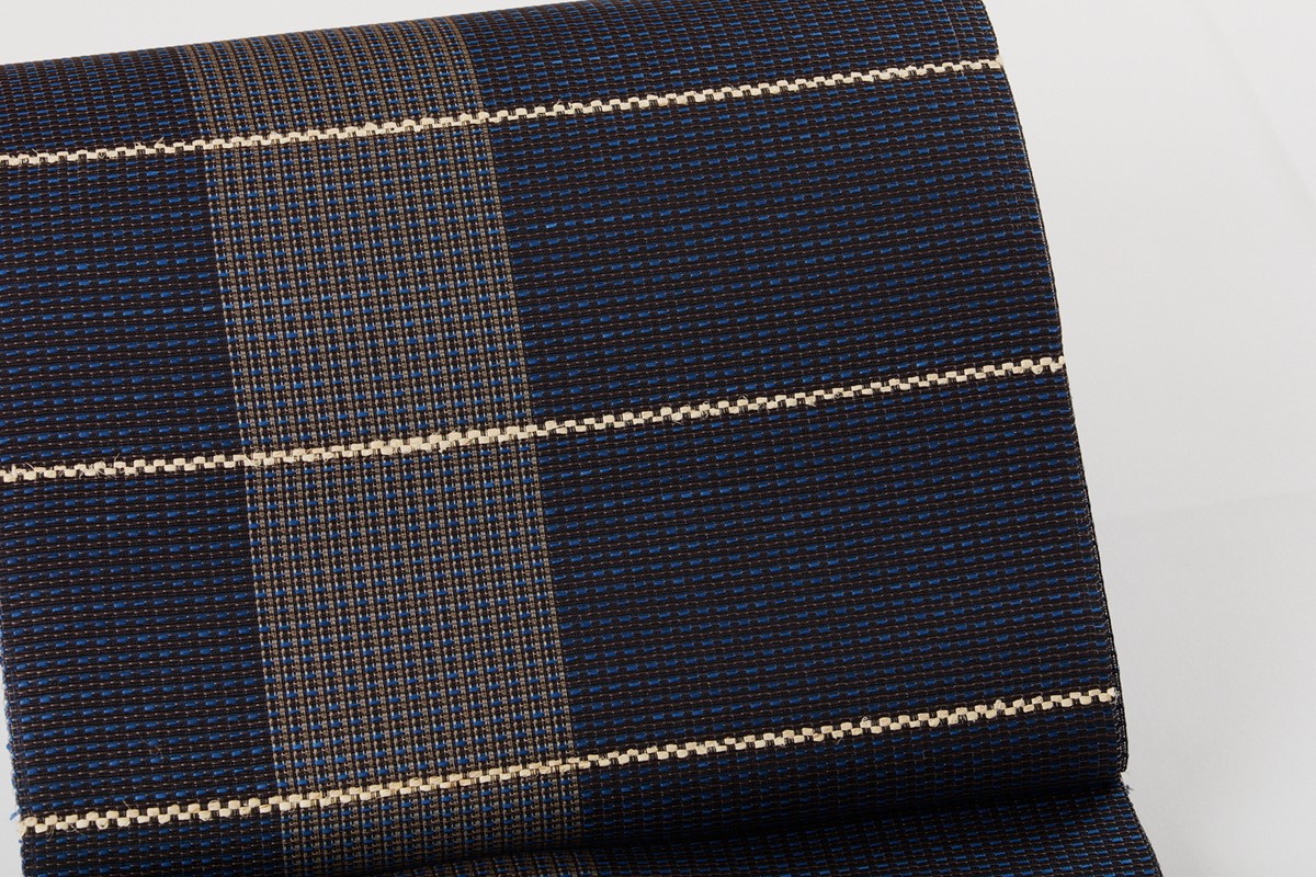 丹後の藤布　八寸名古屋帯　「夏一文字」（濃紺）全通/平仕立て　FY00091