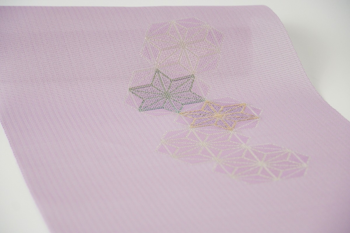 ＜丹後の藤布　遊絲舎＞八寸名古屋帯　「すかし麻の葉」（うす紫）選べるお仕立て　FY00104