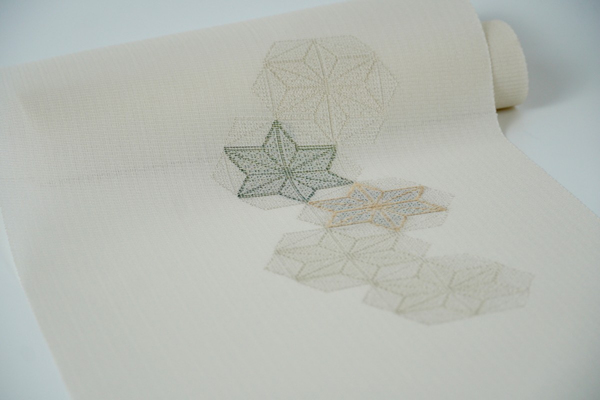 ＜丹後の藤布　遊絲舎＞八寸名古屋帯　「すかし麻の葉」（白）選べるお仕立て　FY00105