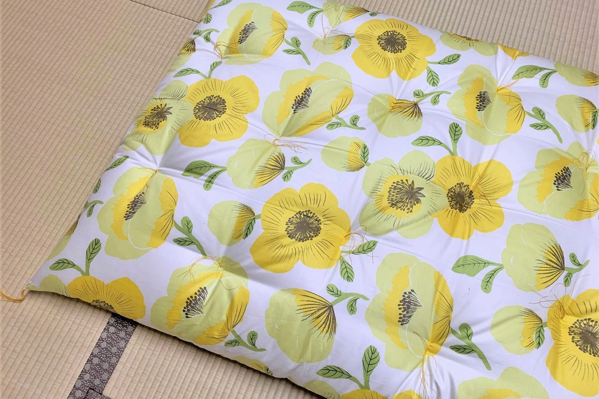 天然繊維手作り　木綿わた入り敷ふとん（ポピー柄「ピンク」）　HT00096