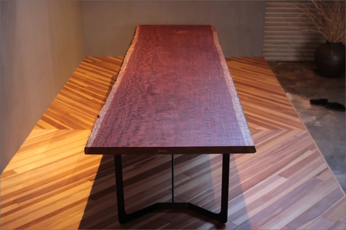 玉杢ブビンガ一枚板テーブル（3400×910×50mm）　KK00011