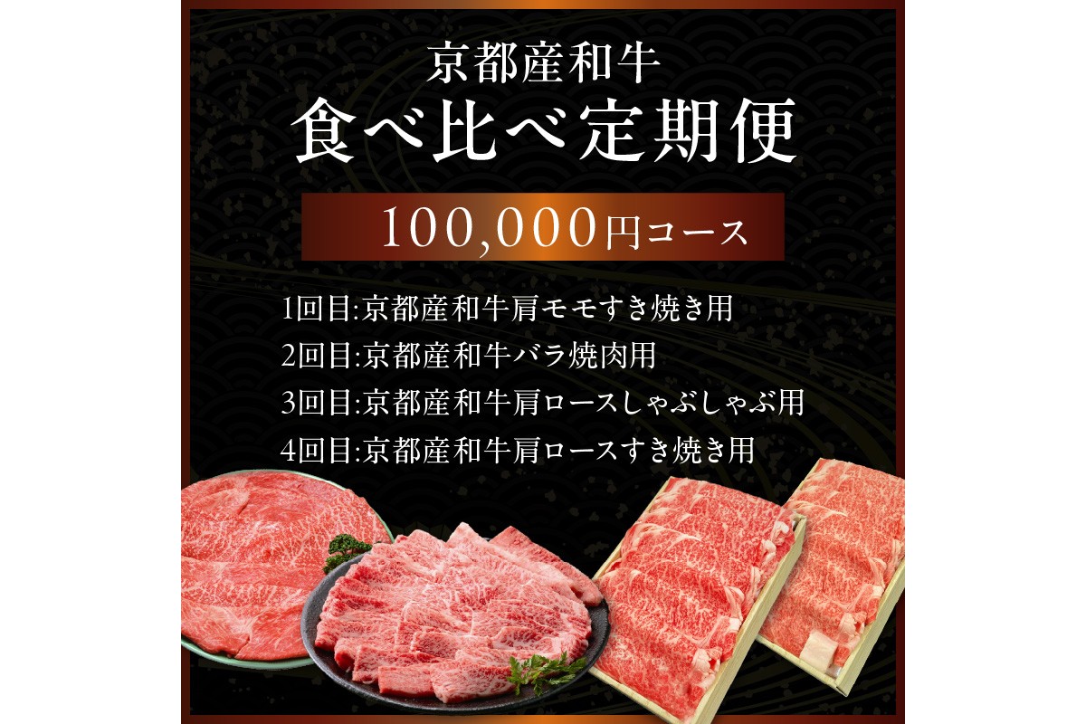 【定期便　毎月×4回】京都産和牛　食べ比べ定期便　4種/寄附額100,000円コース　【京都モリタ屋専用牧場】　MO00018