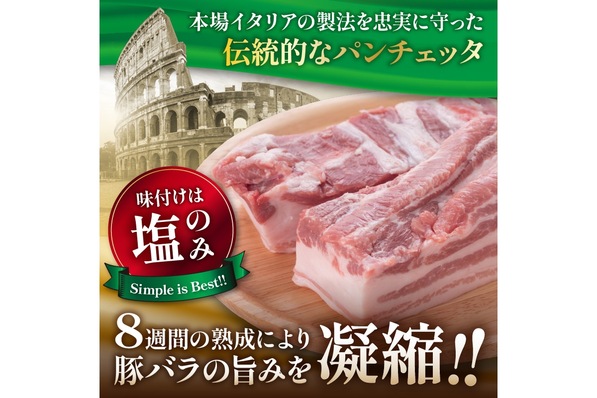【定期便 毎月×3回】パンチェッタブロック（豚バラ肉の塩漬け）　約200g×2袋 ふるさと納税 豚肉 塩漬け ふるさと納税 ベーコン ふるさと納税 パンチェッタ 豚バラ 塩漬け スペイン料理　NI00023