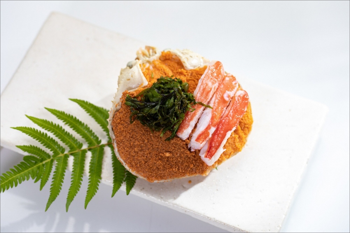 蟹てまり＜2個入＞蟹おこわ／ズワイガニとセコガニの夫婦蟹使用／甲羅盛り蟹おこわ　OM00007