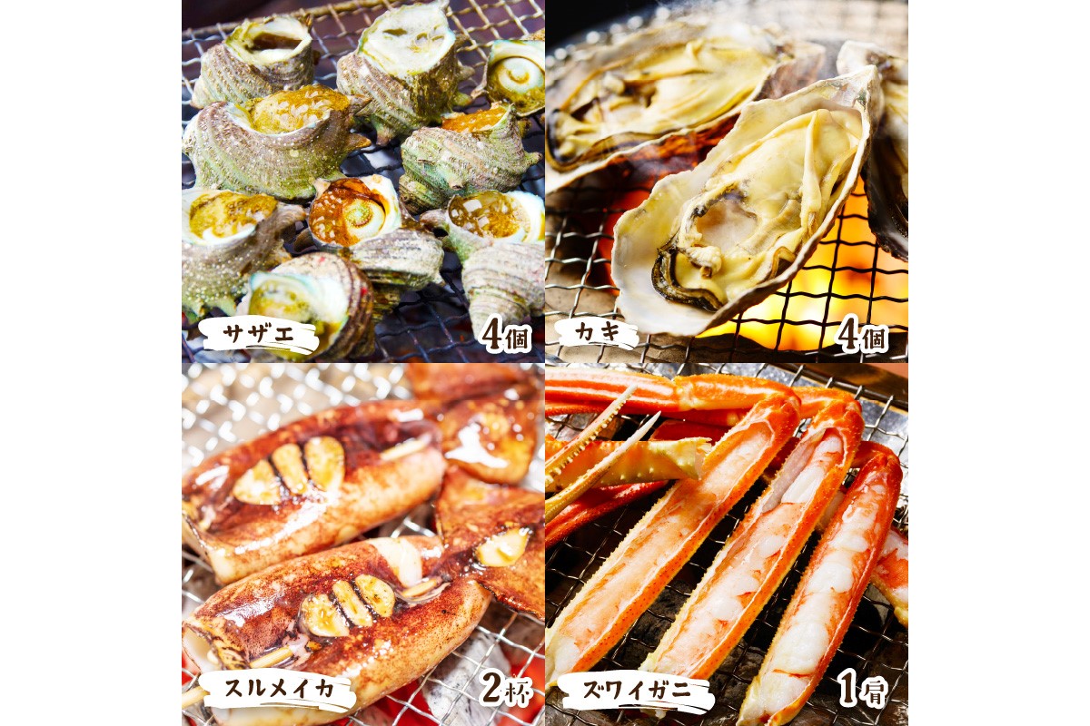 【先行予約】大満足！京丹後・海鮮BBQ　Cセット　贅沢生ズワイガニ付き　4種11品（3～4人前）（2026年4月中旬～発送）　YK00554