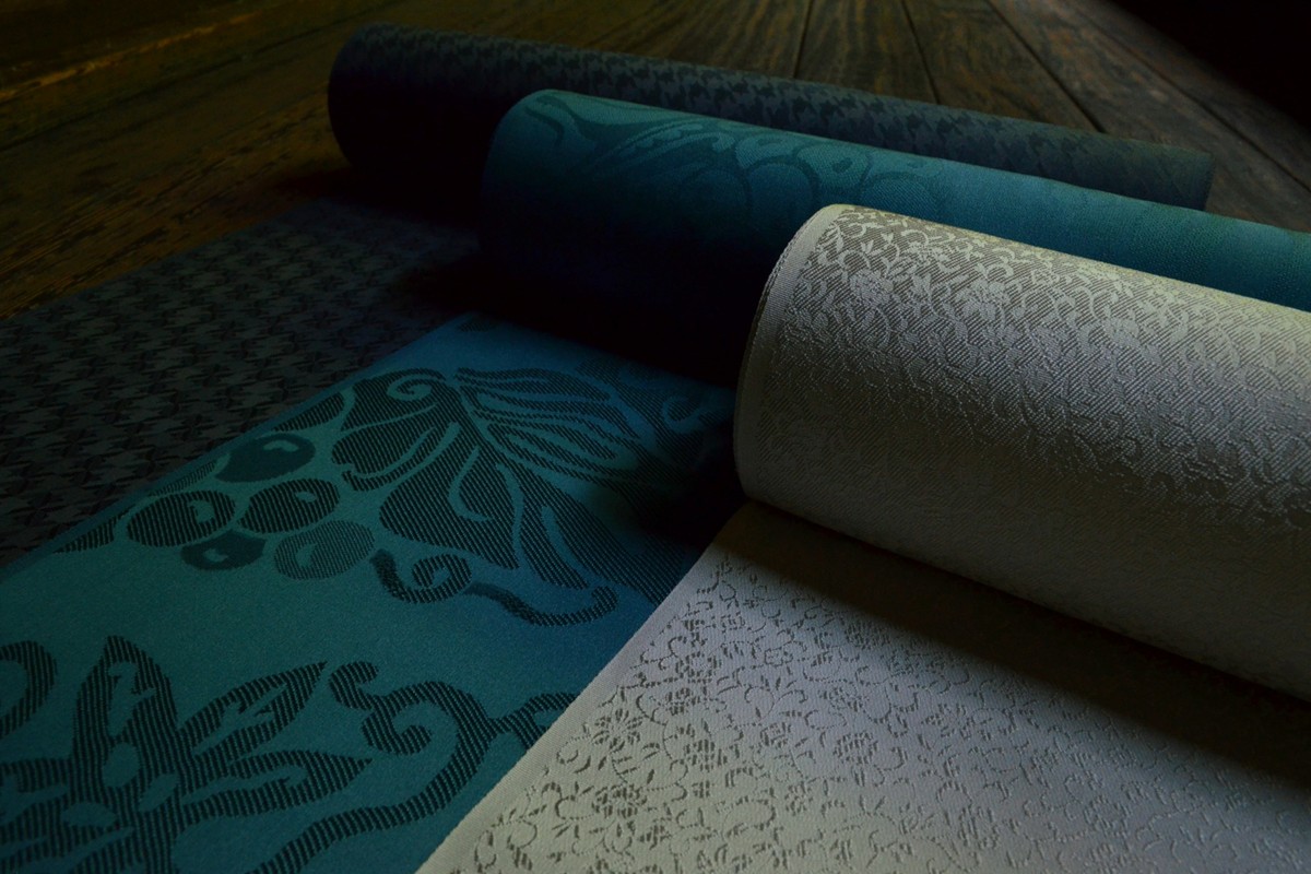 絹織物　京都「丹後ちりめん」色無地　正倉院裂取葡萄（碧）　YO00054