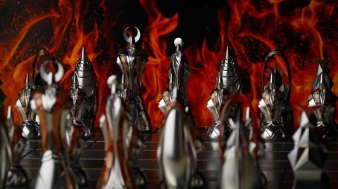 匠チェス（セット）チェスピース黒軍16体 チェスピース朱軍16体 チェスボード　HR00053