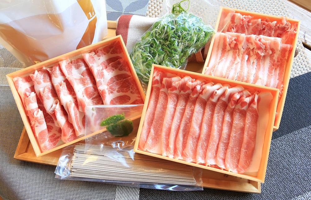 トン’sキッチン 京丹波高原豚 しゃぶしゃぶ食べ比べセット ３種 柚子胡椒 しめのそばつき　TN00004