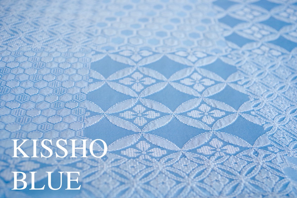 【着回しできるシルクストール】フィルタンゴ ストール　吉祥柄ボタン付き　ブルー　洗えるシルク、お祝いギフトにも。　FI00049