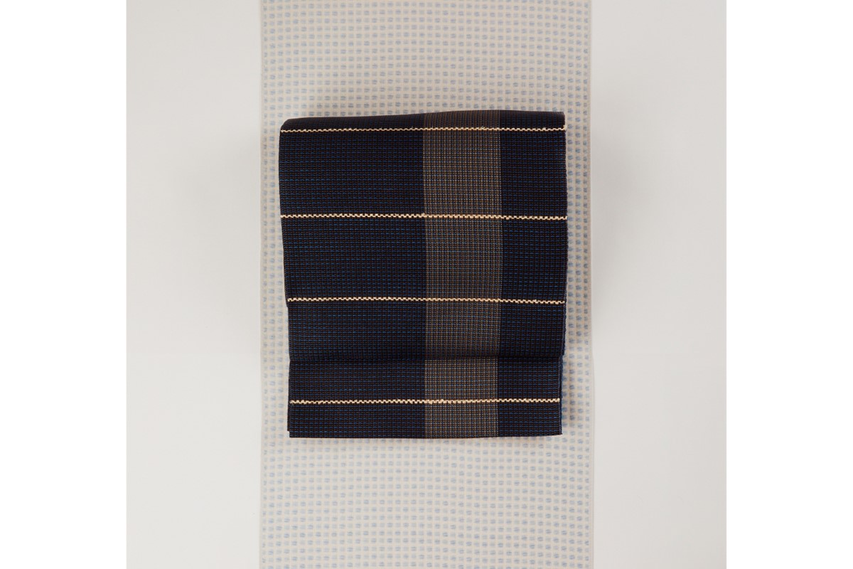 丹後の藤布　八寸名古屋帯　「夏一文字」（濃紺）全通/平仕立て　FY00091