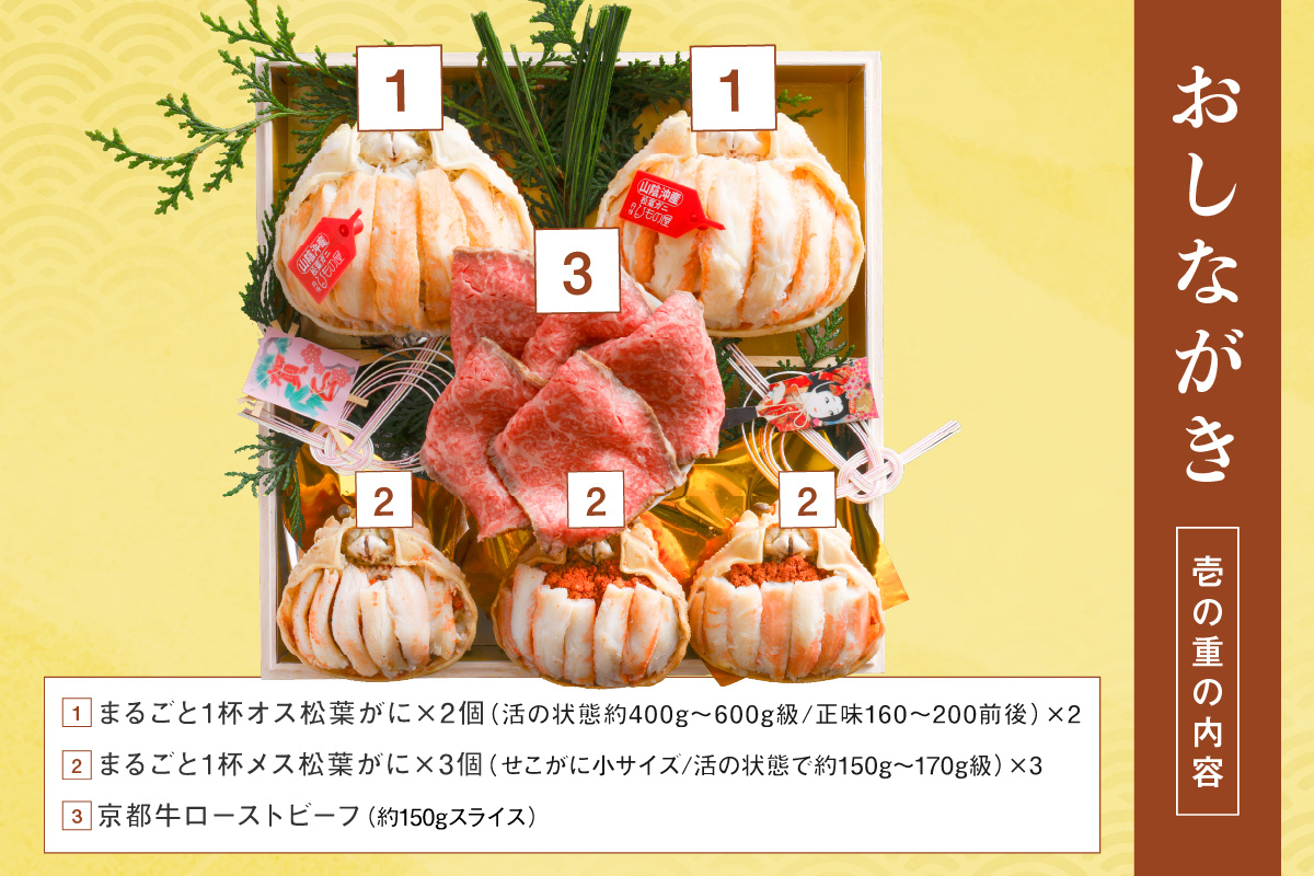 先行予約【数量限定】／まるごと松葉がにおせち【清花（きよはな）/京都牛】「二段重]　OD00140