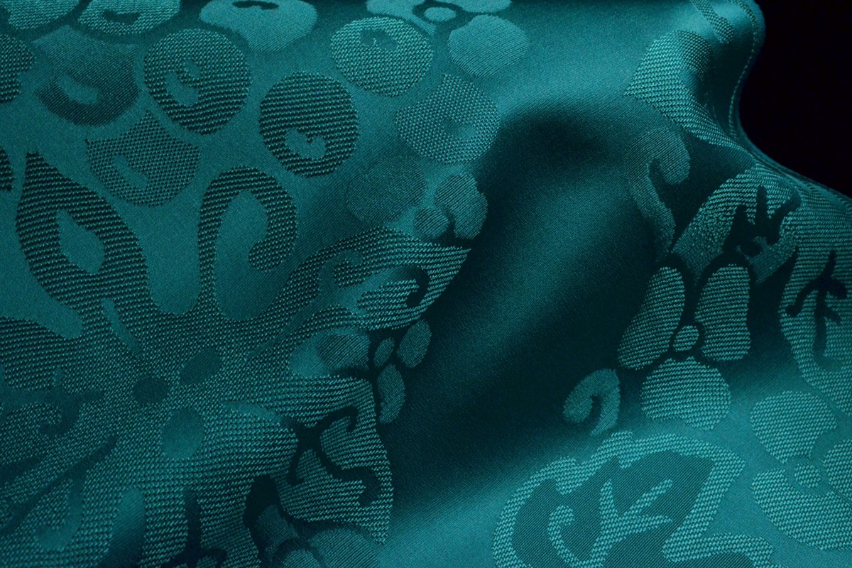 絹織物　京都「丹後ちりめん」色無地　正倉院裂取葡萄（碧）　YO00054