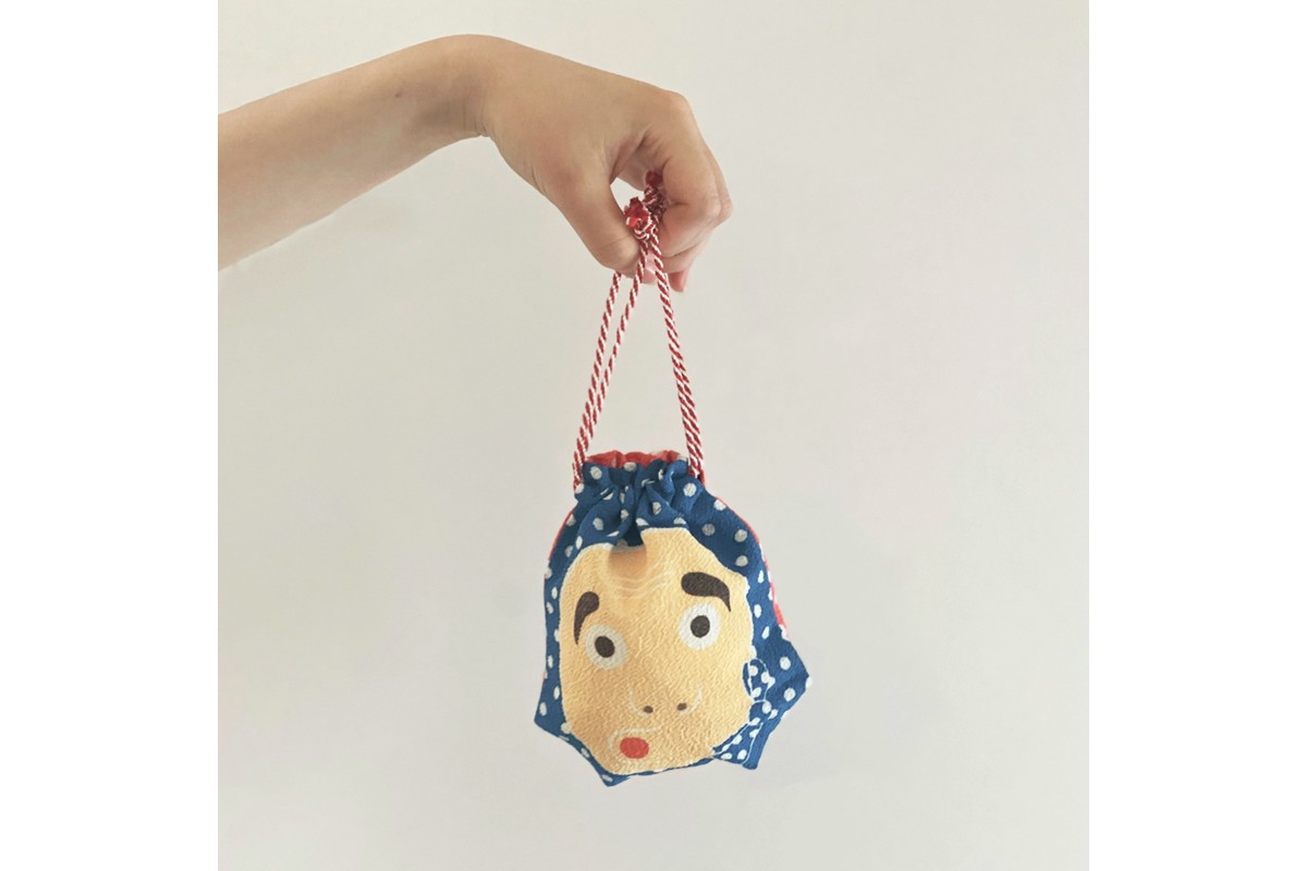 丹後ちりめん 祭巾着（ひょっとこおかめ） サイズ：約17cm×13cm　DZ00027-01