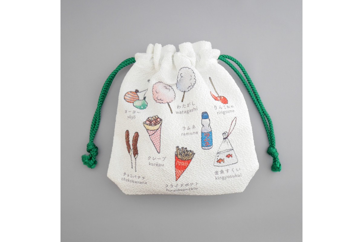 丹後ちりめん　にほんご巾着「yatai（屋台）」 サイズ：約13.5cm×17.5cm　DZ00029-03