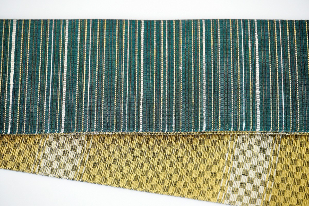 ＜丹後の藤布　遊絲舎＞角帯　藤霞文（緑）*リバーシブル幅約10.2cm×長さ約420cm　FY00102