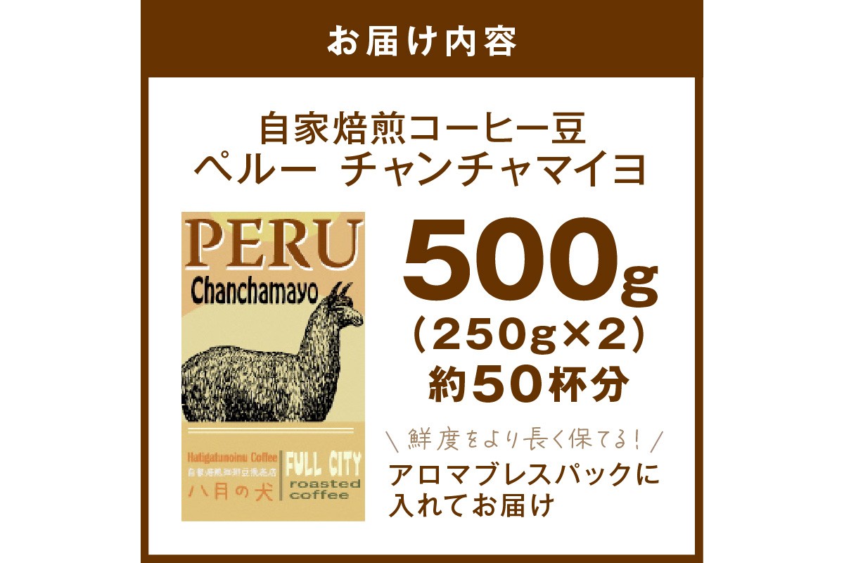 【栽培期間中農薬不使用】自家焙煎コーヒー豆 ペルー チャンチャマイヨ 500g（250g×2）　約50杯分　小分け　豆・粉 選べる　HA00024