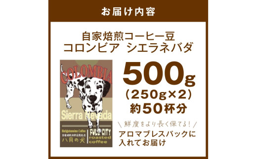 【栽培期間中農薬不使用】自家焙煎コーヒー豆 コロンビア シエラネバダ 500g（250g×2） 約50杯分 小分け　豆・粉 選べる 飲料 珈琲 こーひー コーヒー coffee　HA00026