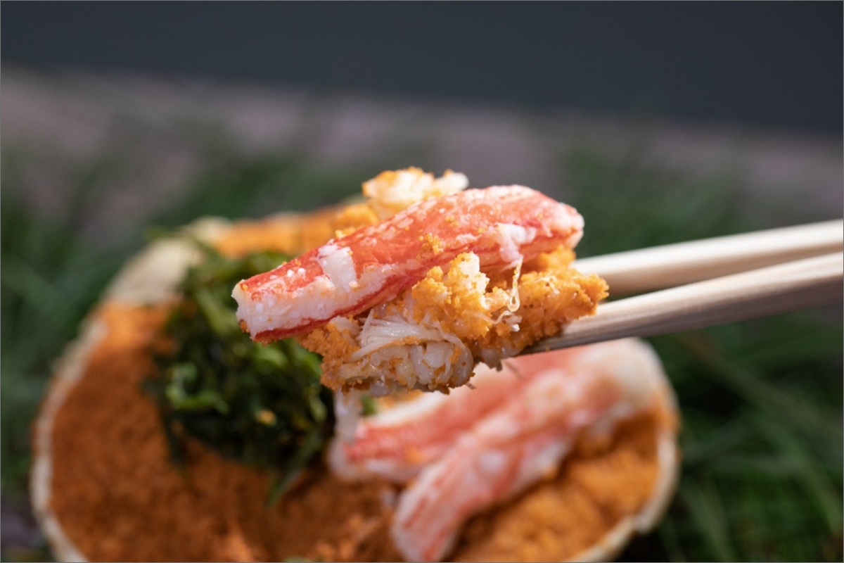 蟹てまり＜2個入＞蟹おこわ／ズワイガニとセコガニの夫婦蟹使用／甲羅盛り蟹おこわ　OM00007