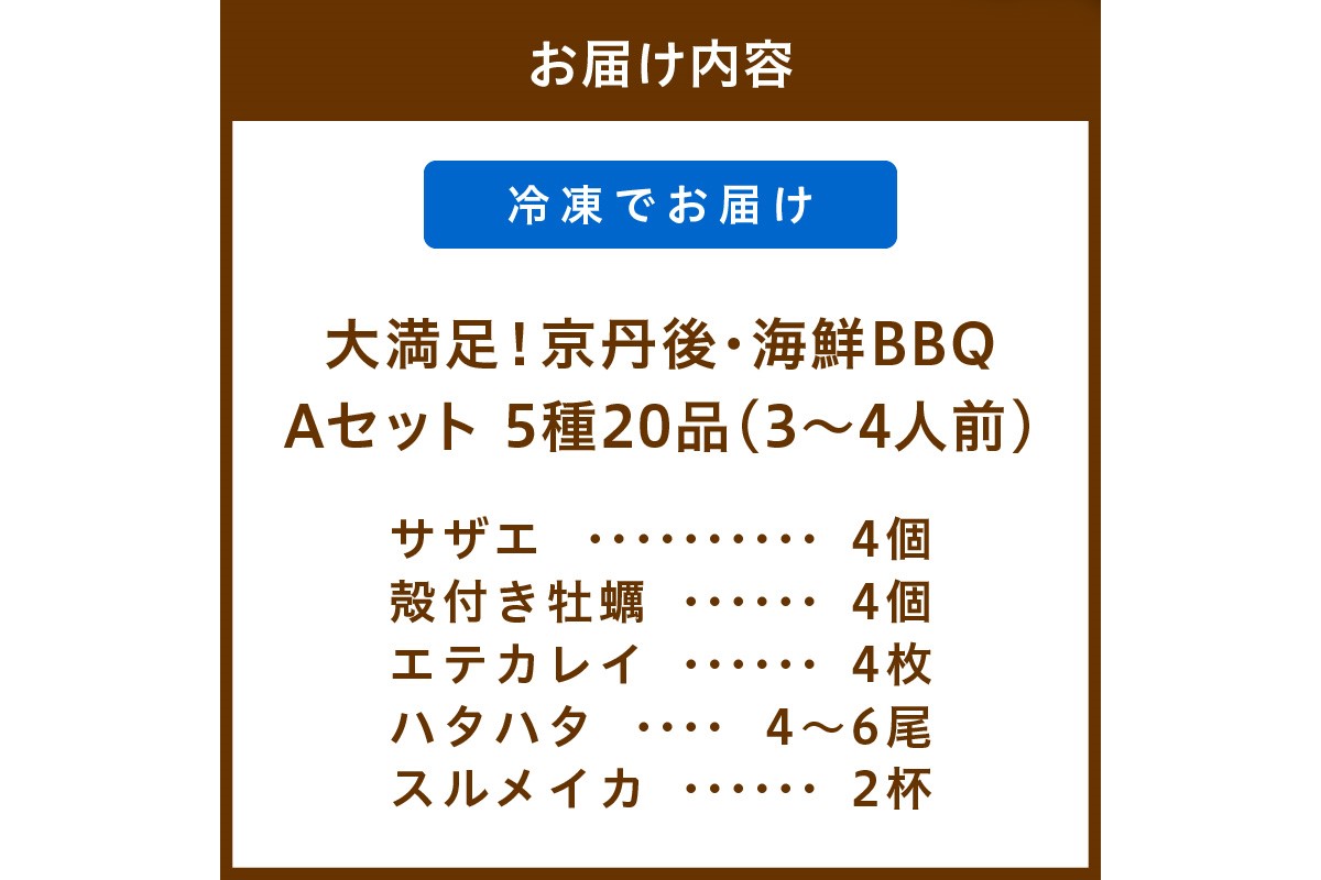 【先行予約】大満足！京丹後・海鮮BBQ　Aセット　5種20品（3～4人前）（2026年4月中旬～発送）　YK00552