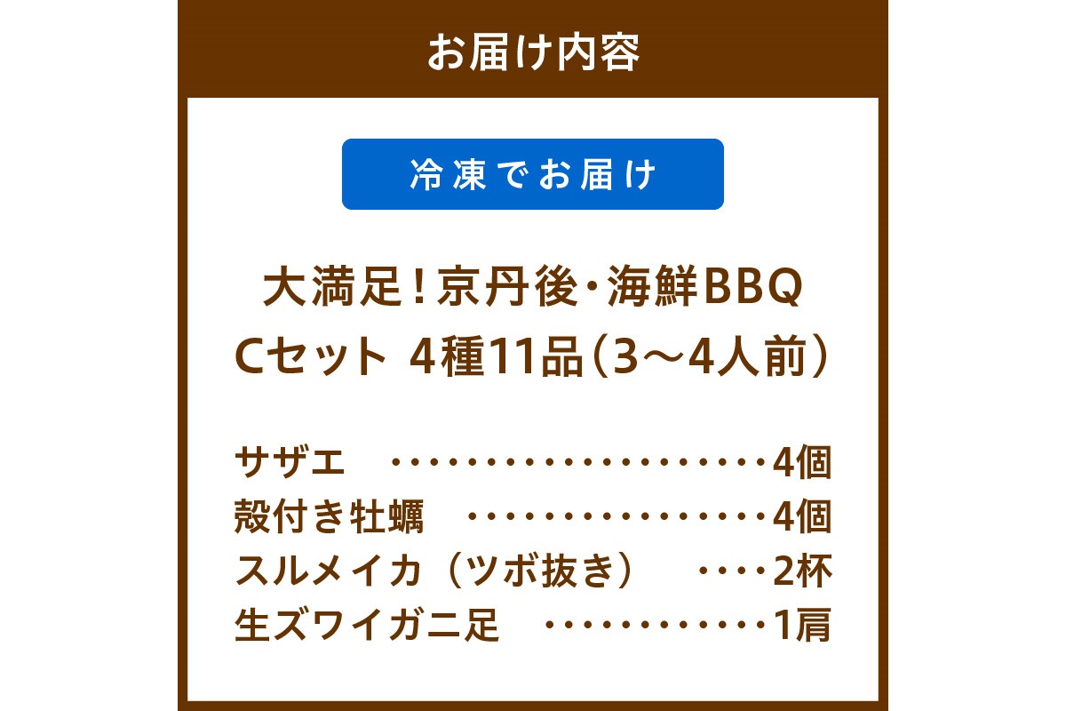 【先行予約】大満足！京丹後・海鮮BBQ　Cセット　贅沢生ズワイガニ付き　4種11品（3～4人前）（2026年4月中旬～発送）　YK00554