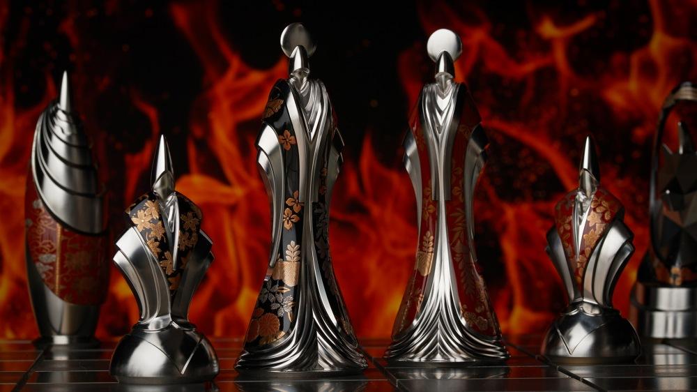 匠チェス（4-Queen 朱1体）姫（蝶、花紋、藤、竹、菊、桐、梅、桜）　HR00031