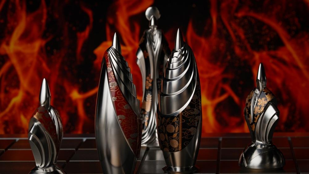 匠チェス（7-Bishop 朱1体）僧侶（前面:菊唐草、側面:雲）　HR00034