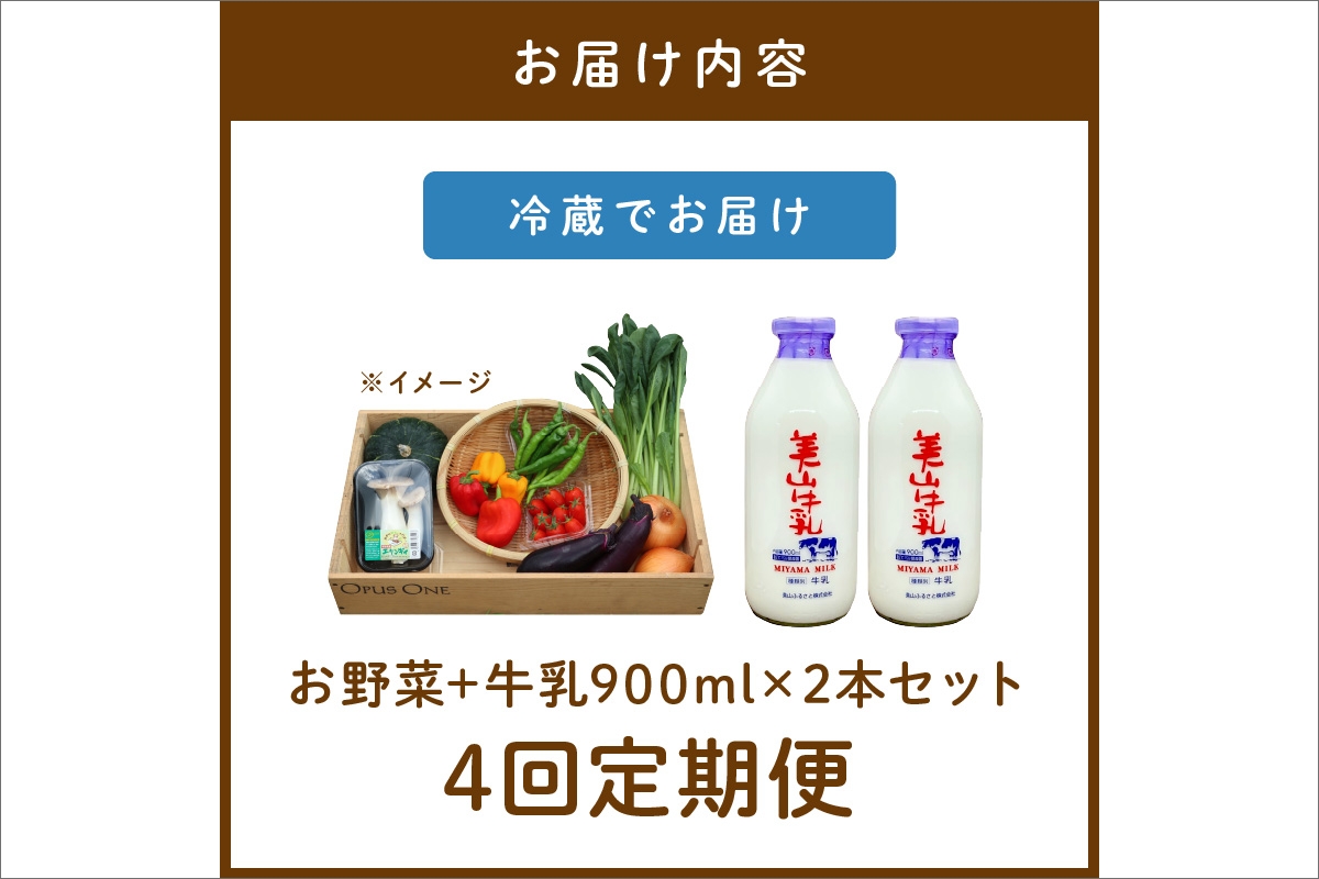 【定期便】合計4回お届け　有機野菜・京野菜の『京都やおよし』のお野菜＆牛乳900ml×2本の詰め合わせ　AA00050